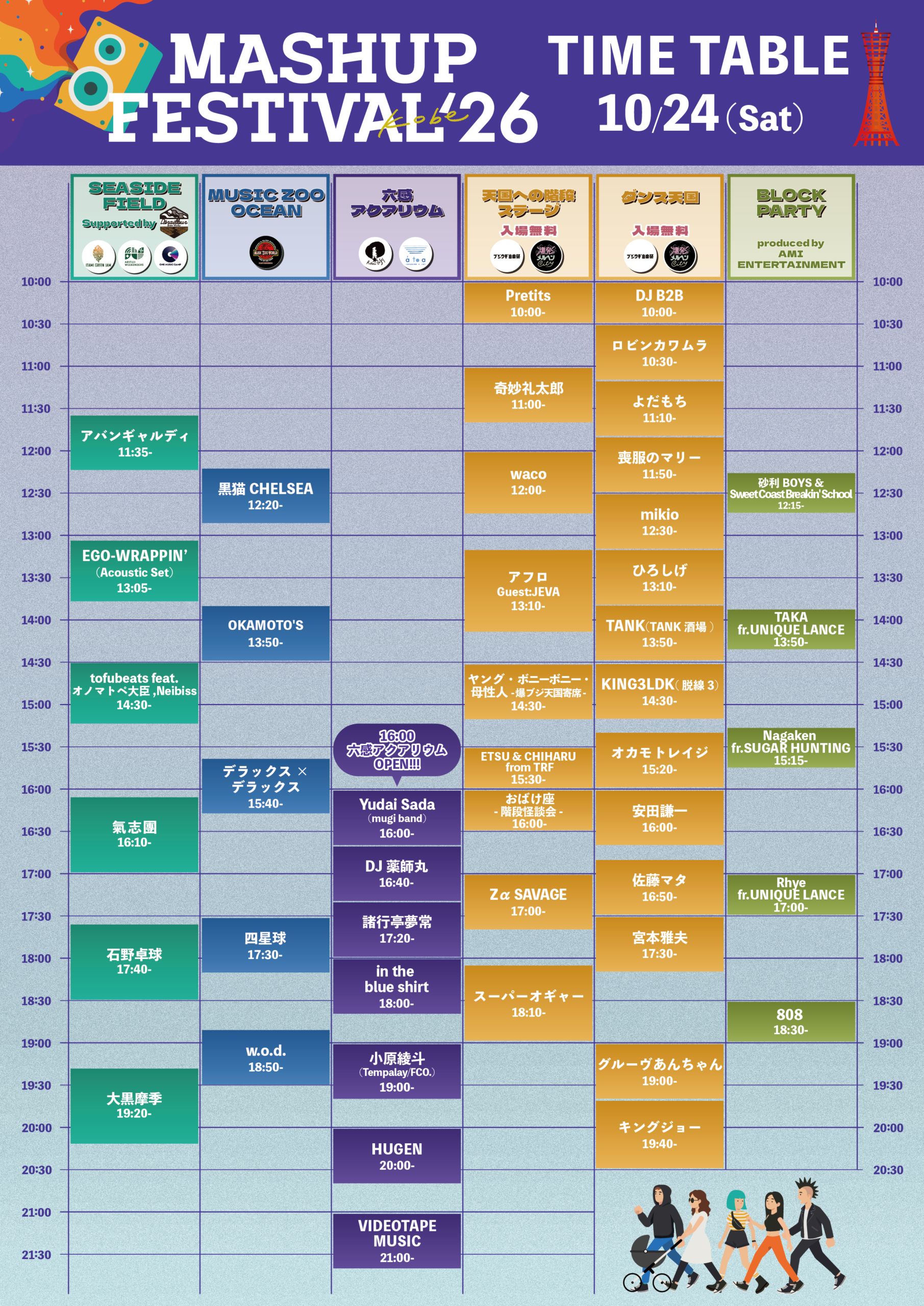 神戸・三宮やメリケンパークの近くにあるTOTTEI PARK一帯で開催される関西注目の音楽イベント「MASHUP FESTIVAL kobe'26」のタイムテーブル